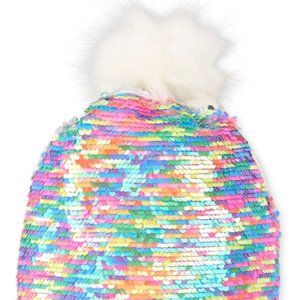 NWT Childrens Place Rainbow Flip Sequin Pom Beanie